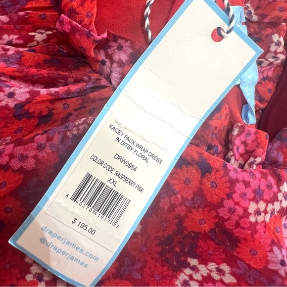 Draper James NWT Kacey Faux Wrap Ditsy Floral Raspberry Pink Dress Women’s XXL - Picture 11 of 12